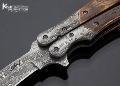 Suchat Jangtanong Custom Knife Balisong Damascus and Mammoth Butterfly Flipper - Image 2
