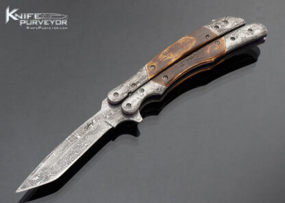 Suchat Jangtanong Custom Knife Balisong Damascus and Mammoth Butterfly Flipper 17043
