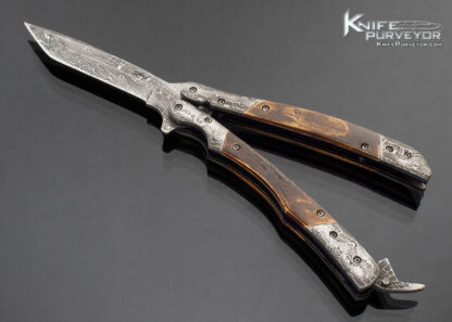 Suchat Jangtanong Custom Knife Balisong Damascus and Mammoth Butterfly Flipper 17043