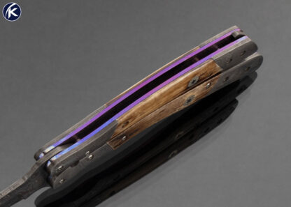 Suchat Jangtanong Custom Knife Balisong Damascus and Bone with Mosaic Pins Butterfly Flipper - Image 6