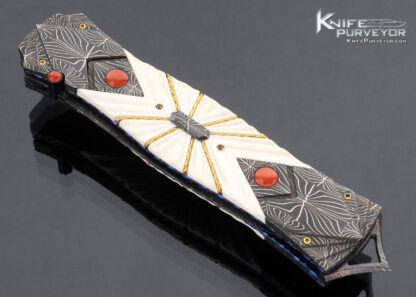 Mark Steinbrecher Custom Knife Double Linerlock Auto, Fluted Mammoth Ivory with Gold Wired Inlays - Image 2