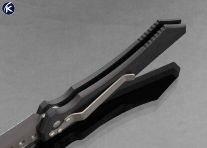 Microtech Custom Knife Hawk-A Stonewashed Hawkbill Auto Button Release 17028