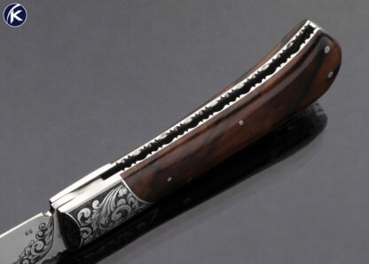 Barry Trindle Custom Knife Engraved Ironwood Lockback with Escutcheon #59 17091