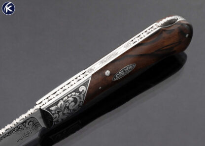 Barry Trindle Custom Knife Engraved Ironwood Lockback with Escutcheon #59 - Image 4