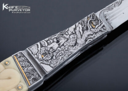 Dan Wilkerson Custom Knife Sole Authorship Carved Mammoth Slip Joint with Half Stop - Image 4