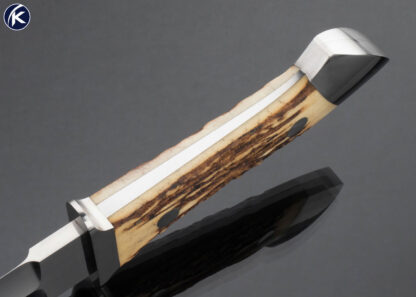 Herman J. Schneider Custom Knife Stag Fighter with Nickel Silver Fittings and Hand Tooled Leather Sheath 15601