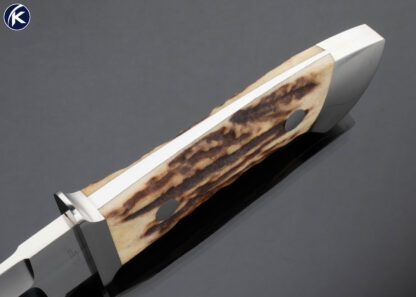 Herman J. Schneider Custom Knife  Stag Fighter with Nickel Silver Fittings and Hand Tooled Leather Sheath - Image 4