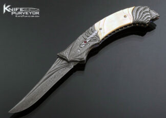 Bill Saindon Custom Knife Fluted Gold Lip Pearl and Damascus Automatic Linerlock 17149