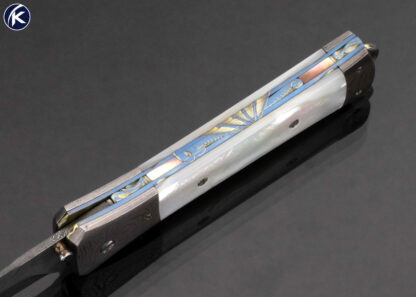 Jason Williams Custom Knife Mother of Pearl and Damascus Linerlock Dagger - Image 4