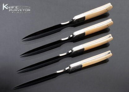 Dennis Friedly Custom Knife Set of 4 Bruce Shaw Engraved Mammoth with Wood Lockable Display Box - Image 4