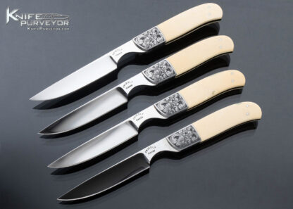 Dennis Friedly Custom Knife Set of 4 Bruce Shaw Engraved Mammoth with Wood Lockable Display Box 16630