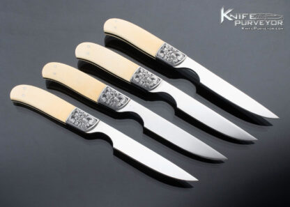 Dennis Friedly Custom Knife Set of 4 Bruce Shaw Engraved Mammoth with Wood Lockable Display Box - Image 3