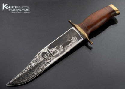 Clay R. Gault Custom Knife Shaw Leibowitz Etched Steel Mesquite Wood and Brass 1975 Bowie Knife 16816