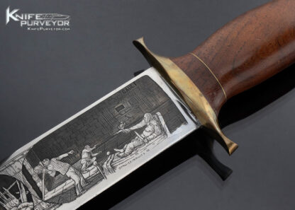 Clay R. Gault Custom Knife Shaw Leibowitz Etched Steel Mesquite Wood and Brass 1975 Bowie Knife - Image 2