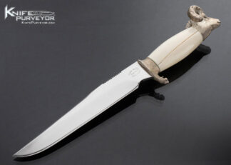 Jim Pugh Custom Knife Special Order Steel Sterling Silver and Mammoth Hunting Knife Carved Ram 16827