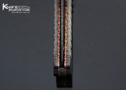 Vernie Reed Custom Knife Blued Robert Eggerling Damascus Fluted Pearl with Braided Gold Wire Automatic Linerlock 16271