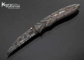 Don Hanson III Custom Knife Carved Sole Authorship Damascus Black Lip Tahitian Pearl Shell Window Frame Linerlock 16267