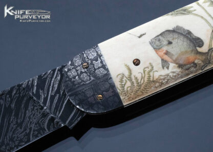 Don Hanson III Custom Knife Sole Authorship Damascus Sunfish Slipjoint Scrimshawed by Tina Hanson - Image 2