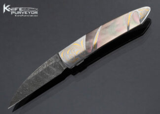 Scott Sawby Custom Knife Engraved by Tim Halloran Damascus and Black Lip Tahitian Pearl with Gold Inlays Self Lock 15827