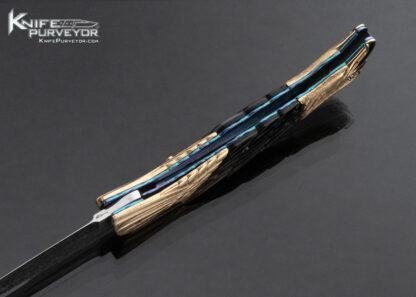 Stephen Olszewski Custom Knife Jerry Rados Damascus Black Lip Pearl and 14Kt Gold Eagle Automatic Linerlock - Image 7
