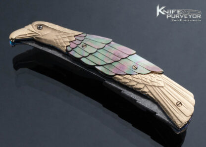 Stephen Olszewski Custom Knife Jerry Rados Damascus Black Lip Pearl and 14Kt Gold Eagle Automatic Linerlock - Image 4