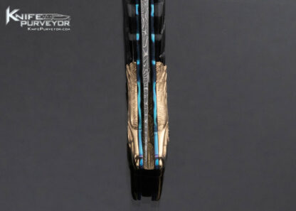 Stephen Olszewski Custom Knife Jerry Rados Damascus Black Lip Pearl and 14Kt Gold Eagle Automatic Linerlock 16273