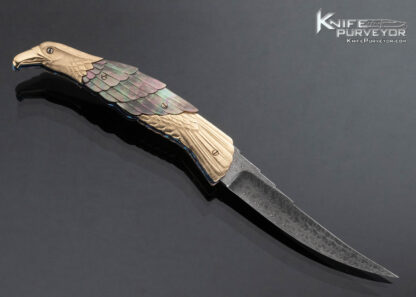 Stephen Olszewski Custom Knife Jerry Rados Damascus Black Lip Pearl and 14Kt Gold Eagle Automatic Linerlock - Image 5