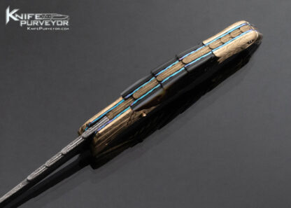 Stephen Olszewski Custom Knife Jerry Rados Damascus Black Lip Pearl and 14Kt Gold Eagle Automatic Linerlock - Image 6