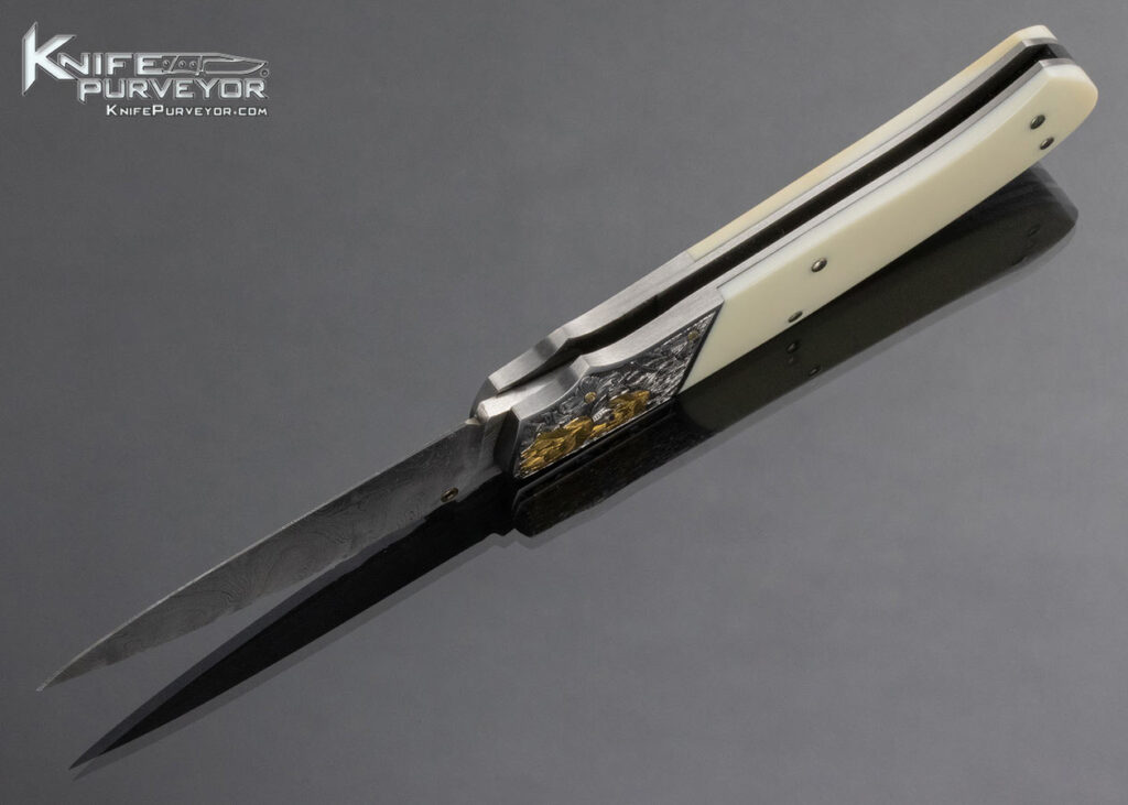 W.D. Pease Custom Knife Damascus Fossilized Walrus Side Lock Folder ...