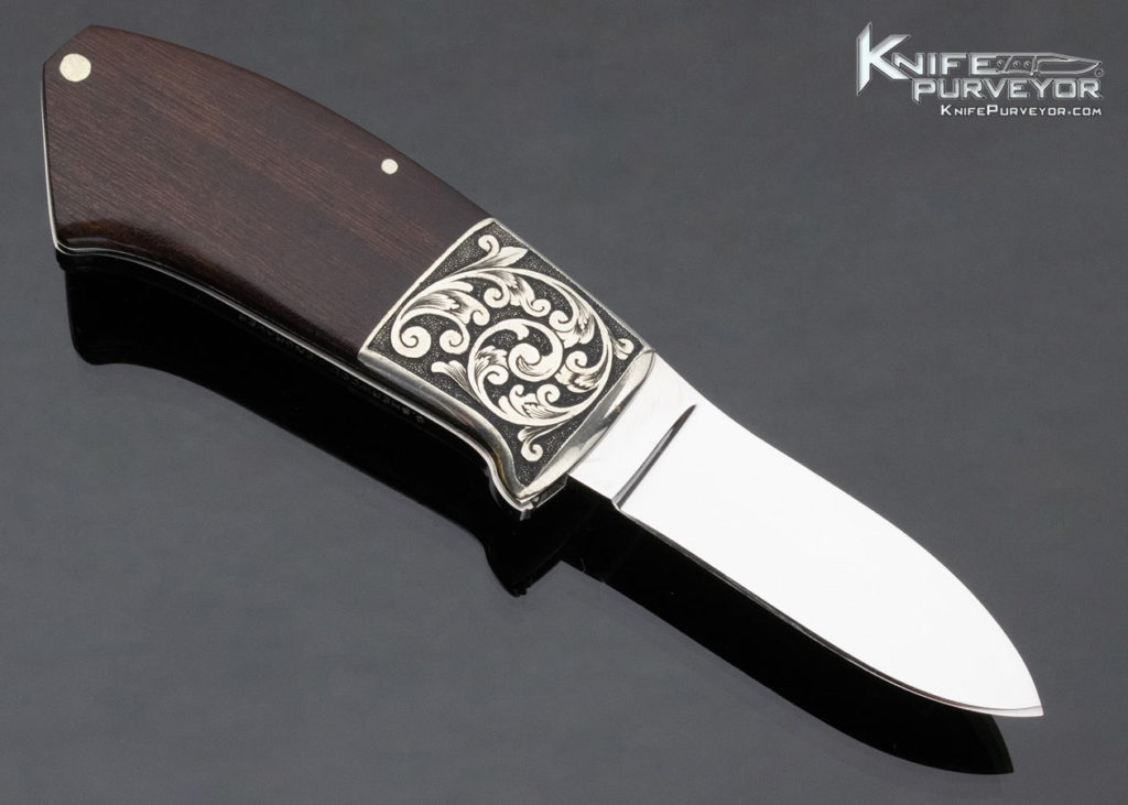 Leon Pittman Custom Knife Carved Desert Ironwood Folder Engraved by